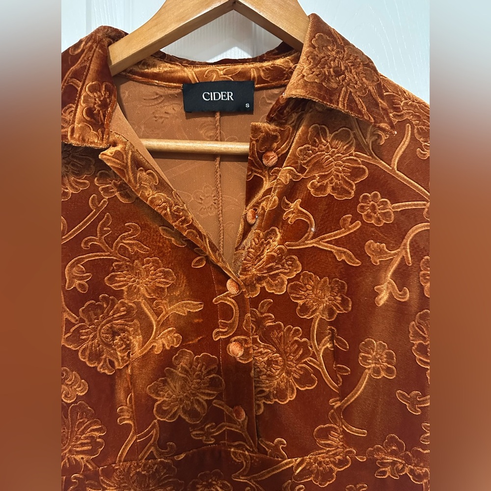Cider Rust Velvet Floral Shirt - Picture 2 of 7